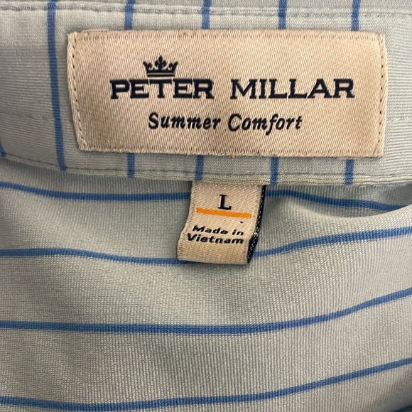 Peter Millar Summer Comfort Men L Blue Stripe Activewear Golf Polo - Picture 5 of 5